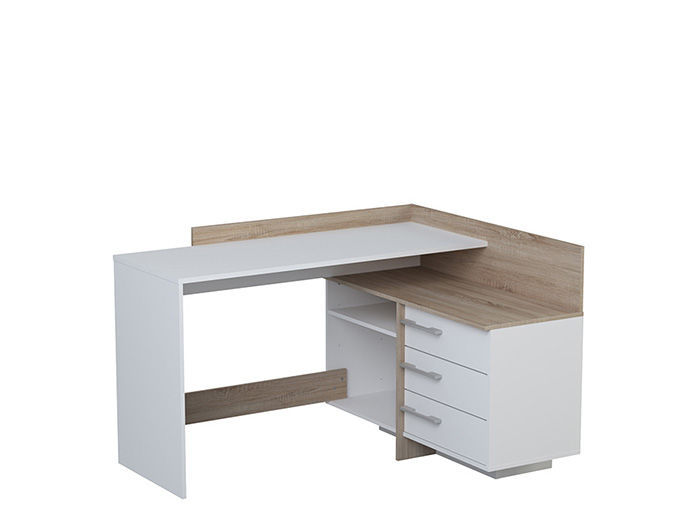 Thales Brushed Oak And White Matte 3-Drawer Corner Desk 128cm x 105cm x ...